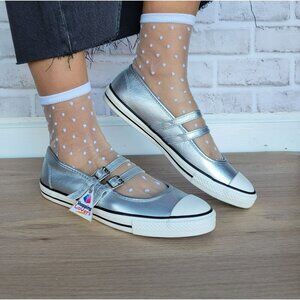 ⭐Converse Mary Jane Metallic Leather Sz 8 Women's shoes Sneakers Gray A12201C